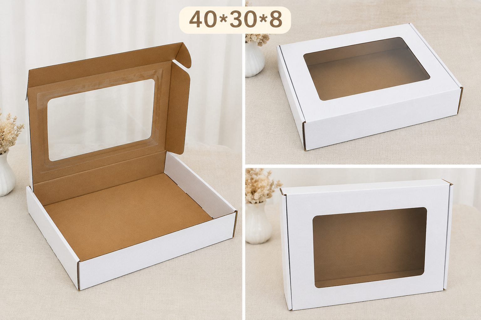Boites 40*30*8 avec fenêtre (50boites)
